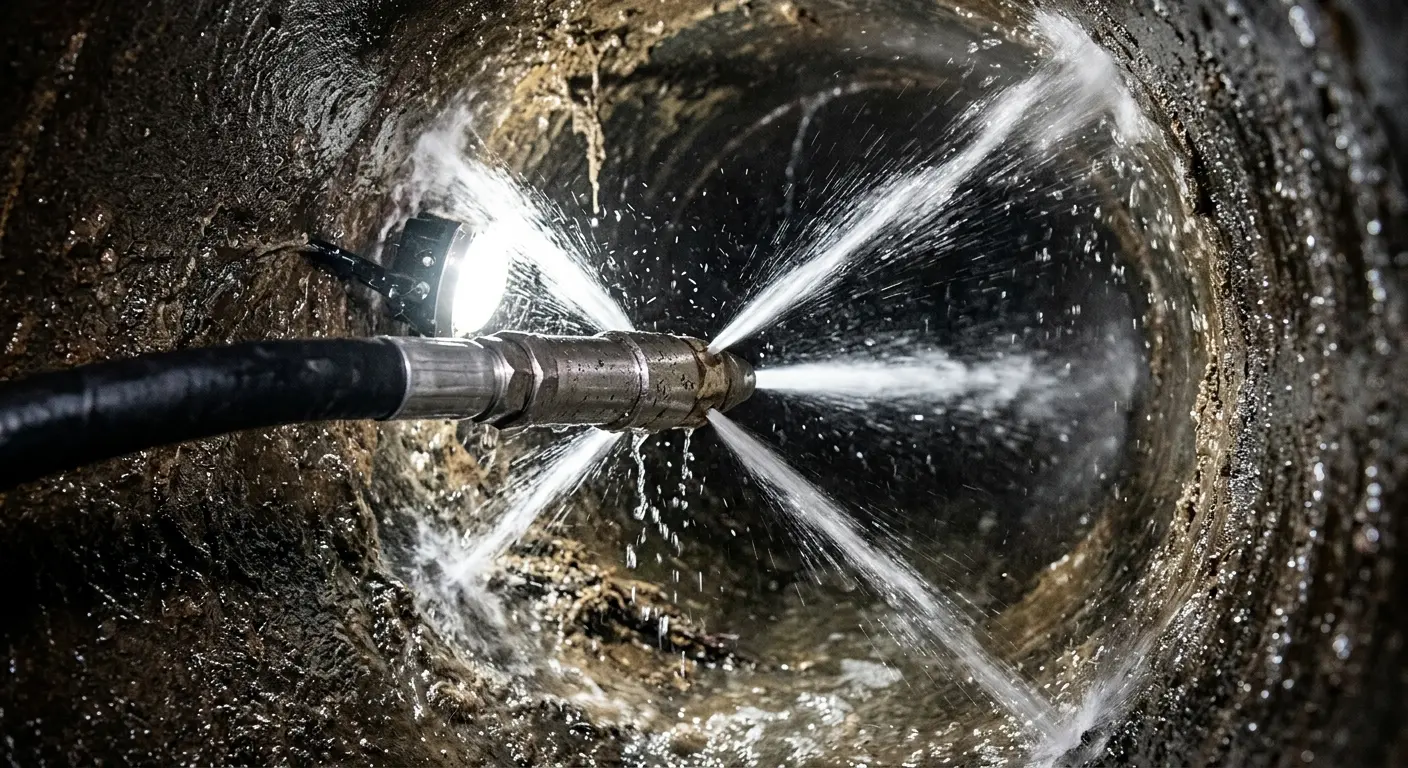 High-pressure hydro jetting nozzle cleaning sewer pipe for Storm Drain Cleaning in Sturgis